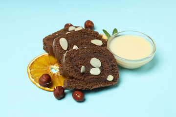 Concept of delicious sweet food - cake roll