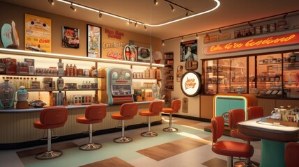 Retro shop interior concept. Generative AI