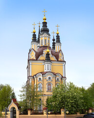 Fototapeta na wymiar Church of the Resurrection in Tomsk city, baroque style, Russia