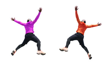 Fototapeta na wymiar person jumping in air. happy person jumping