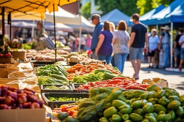 Bustling Farmers Market Featuring a Variety of Fresh Fruits.