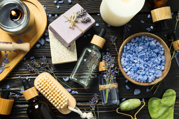 Concept of skin and face care, lavender cosmetic