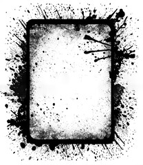 Fototapeta na wymiar rectangle splash rendered in vigorous strokes of an ink brush. transparent background, PNG file.