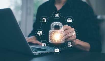 Cyber security and Security password login online concept  Hands typing and entering username and password of social media, logging in with smartphone to an online bank account, data protection hacker