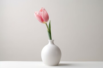 Pink Tulip On Beautiful White Vase