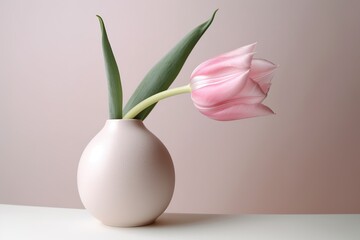 Obraz na płótnie Canvas Pink Tulip On Beautiful White Vase