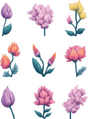 Snapdragon Flower Set, Watercolor Flower Design Vector Set