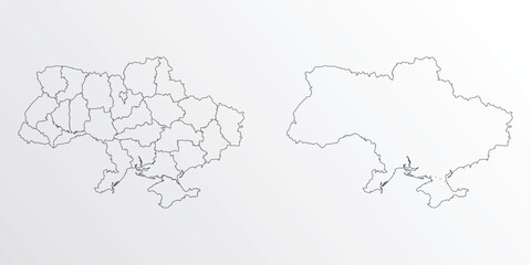 Black Outline vector Map of Ukraine with regions on white background
