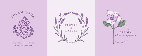 Fototapeta na wymiar lavender and magnolia design with curve line shape