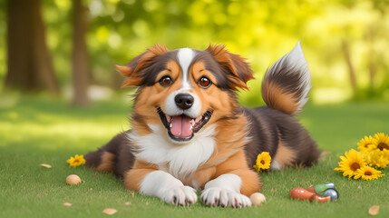 Adorable dog in garden. Generative AI