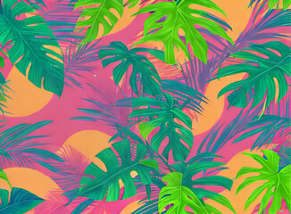 Fototapeta na wymiar Tropical 3D pattern with neon colors.