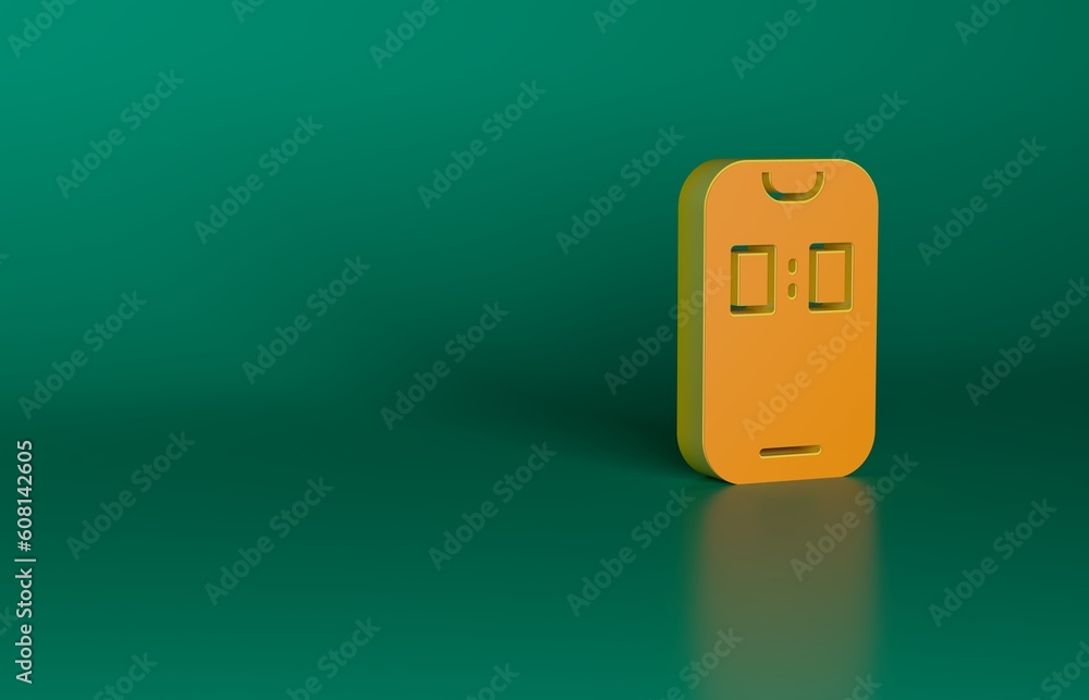 Canvas Prints Orange Alarm clock app smartphone interface icon isolated on green background. Minimalism concept. 3D render illustration