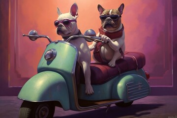 Dogs Riding Scooters Image. Generative AI