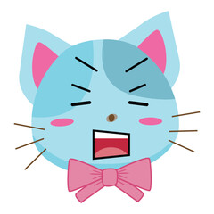 Flat vector illustration. of a cute blue cat with a satisfied face on a white background.