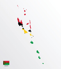Set of political maps of Vanuatu with regions isolated and flag on white background
