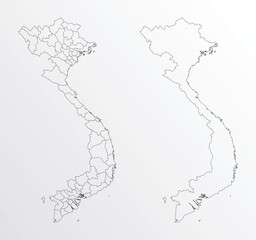 Black Outline vector Map of Vietnam with regions on white background