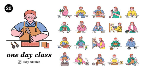 Hand craft worshop. People are enjoying various hobbies.