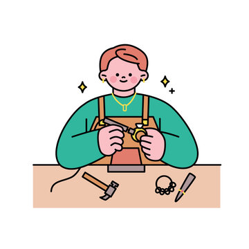 jeweler crafting jewelry at workbench clip art preview