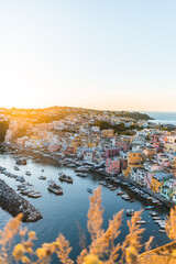 Aerial view of the port of Procida