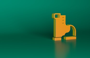 Orange Winter warm boot icon isolated on green background. Waterproof rubber boot. Minimalism concept. 3D render illustration