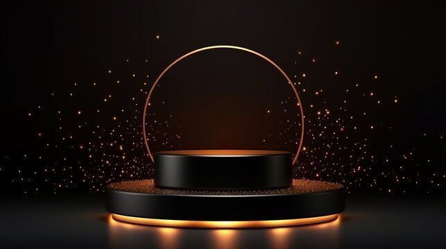 Black Round Podium On Black Background For Black Friday, Sale, Product Presentation, Generative Ai