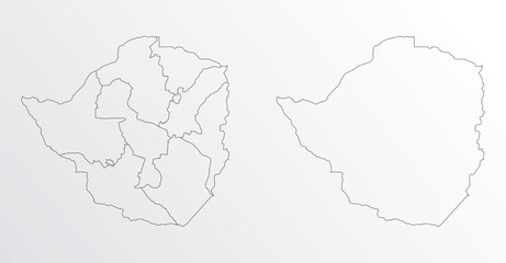 Black Outline vector Map of Zimbabwe with regions on white background