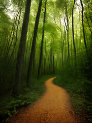 Obraz premium Vintage forest footpath with golden ink lines.