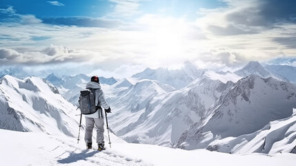 Fototapeta na wymiar Skier in snowy mountains. Generative AI