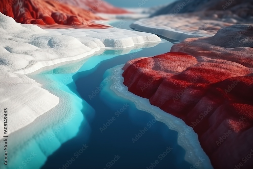 Poster a river that winds its way across a landscape that is blanketed with snow generative ai