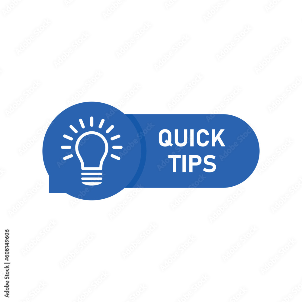 Poster blue speech bubble with quick tips text. flat minimal trend modern faqs logotype graphic art design 