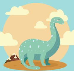 colorful dinosaurs in the desert vector illustration