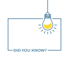blue frame with hanging bulb like like did you know. concept of easy recipe or think outside box or importance facts. outline flat simple trend graphic linear web banner art design thin line element