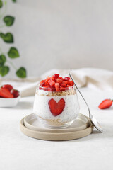 Homemade desserts with chia seeds and strawberries.