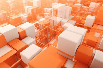 Abstract orange and white rectangles with a 3d effect, Generative ai