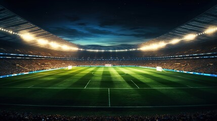 Fototapeta na wymiar Empty night grand football, soccer arena in the lights, Brazilian soccer player.Ai generated