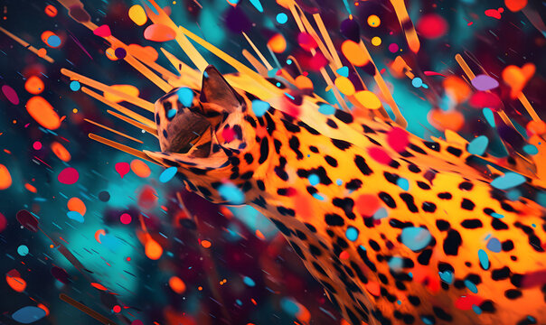 Colorful paint spots digital cheetah texture, texture of print fabric striped leopard background