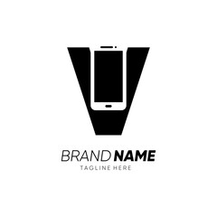 Letter V Initial Handphone Mobile Logo Design Vector Icon Graphic Emblem Illustration 