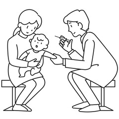 母親に抱かれて予防接種を受ける赤ちゃん