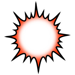 正円形の光りと爆発と火炎タイプの吹き出しイラスト