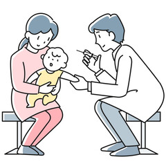 母親に抱かれて予防接種を受ける赤ちゃん