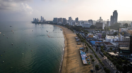 Aerial view of Central Pattaya beach in Chonburi, Thailand