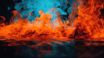 A fire in a blue and orange background