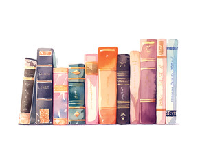 books watercolor for print design. Education, knowledge concept. Hand drawn vector illustration. Vintage vector texture. Old paper.