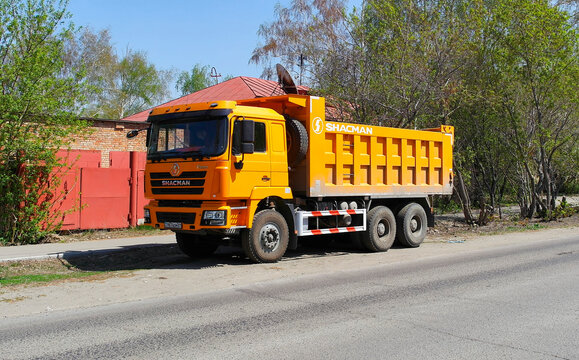 kazakhstan, Ust-Kamenogorsk, may 8, 2023: Shacman F3000 on the street. Chinese dump truck