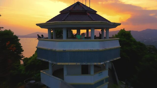 Aerial view on Kao-Khad Views Tower. Famous Tourists place when you can enjoy the 360-degree view such as Chalong bay, Panwa cape, around Phuket including Phuket city.