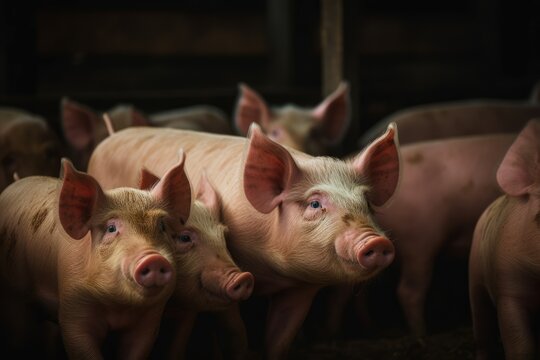 Group of pigs in farm yard