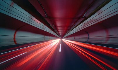 Fast moving car on highway, motion tunnel