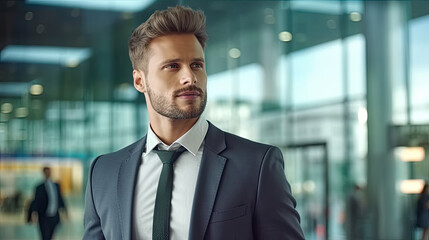Fototapeta premium Manager or businessman , SEO, the background is an office. Manager at work. General director. corporate career, ai generative