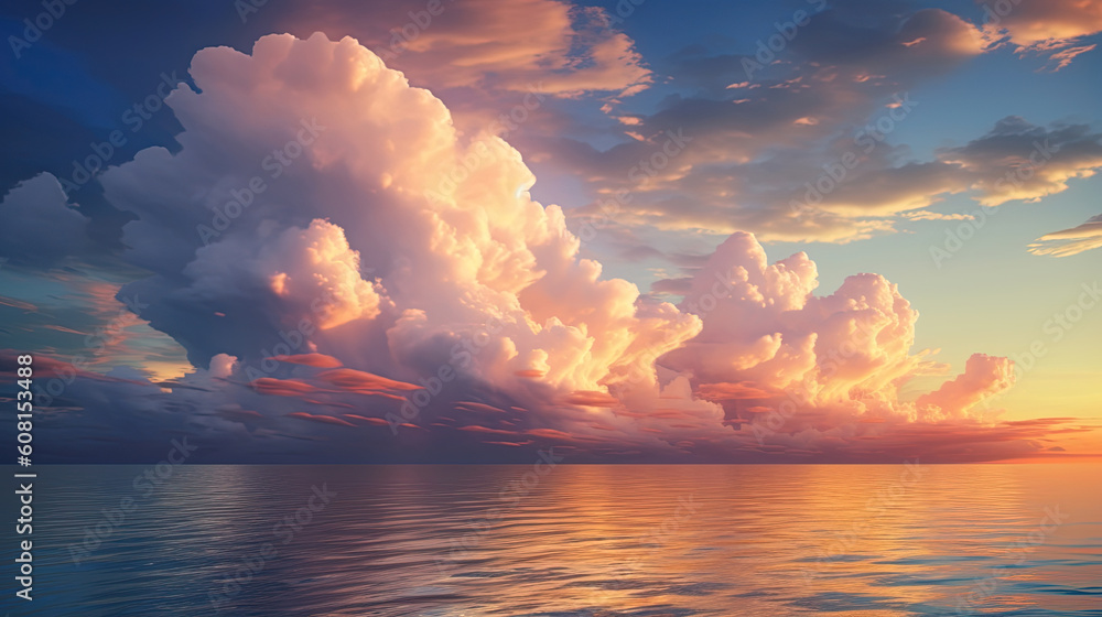 Wall mural A sublime cloudscape over the ocean, presenting a peaceful and expansive view that inspires calm and reflection - Wall murals