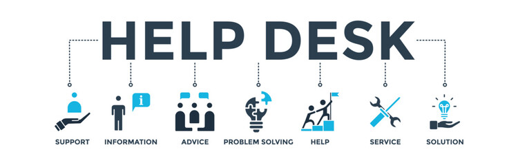 Help desk banner web icon vector illustration concept with icon of support, information, advice, problem solving, help, service and solutions